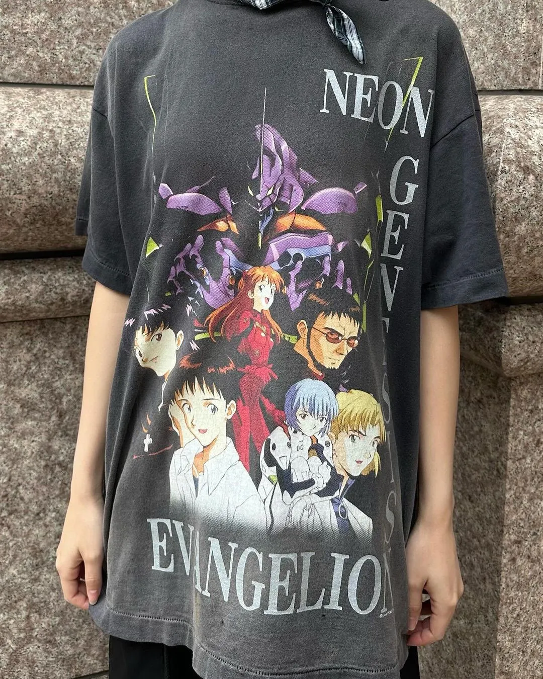 SAINT Mxxxxxx × EVANGELION NEON GNSIS TEE/BLK co-branded Neon Genesis Evangelion distressed short-sleeves, washed black S-XL, vintage NEW VINTAGE, top printing technology, garment dyeing, re-washed, distressed, correct co-branded main mark/washing mark